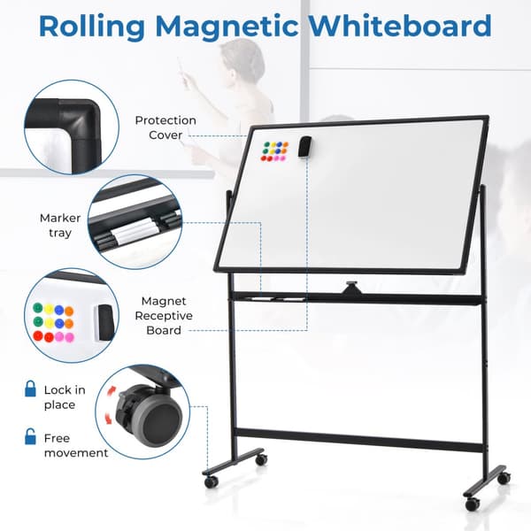 Transportabel Whiteboard på hjul, 32x47 tommer, Sort