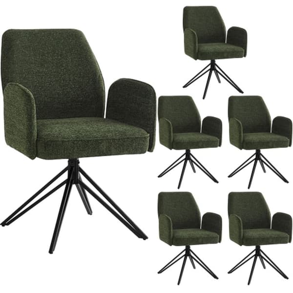 Arbetsstolar (6) med ryggstöd, ergonomiska, mörkgrön