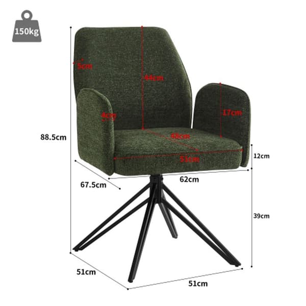 Arbetsstolar (6) med ryggstöd, ergonomiska, mörkgrön