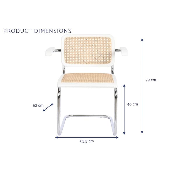 Stol med armstöd DKD Home Decor Vit Silvrig Naturell Rattan Almträ 65,5 x 62 x 79 cm