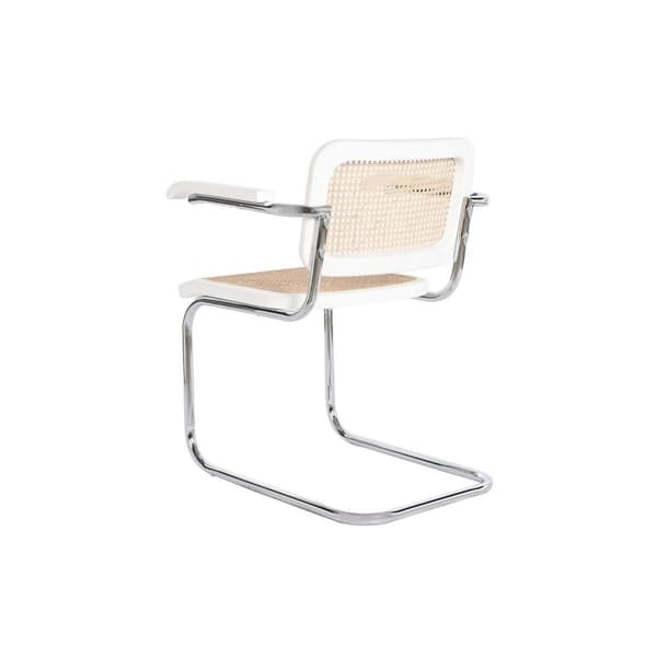 Stol med armstöd DKD Home Decor Vit Silvrig Naturell Rattan Almträ 65,5 x 62 x 79 cm