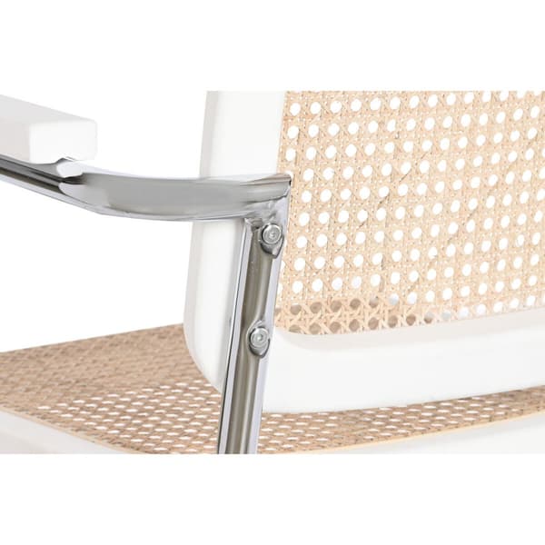 Stol med armstöd DKD Home Decor Vit Silvrig Naturell Rattan Almträ 65,5 x 62 x 79 cm