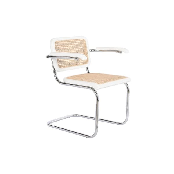 Stol med armstöd DKD Home Decor Vit Silvrig Naturell Rattan Almträ 65,5 x 62 x 79 cm