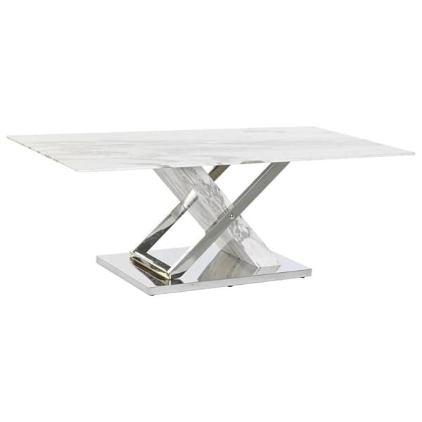 Soffbord DKD Home Decor Vit Silvrig Glas Stål 120 x 60 x 42 cm