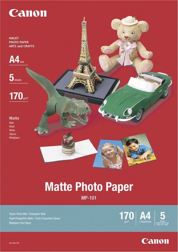 Set med 2 produkter. Canon fotopapir MP-101 A4 matt 170g 5 ark