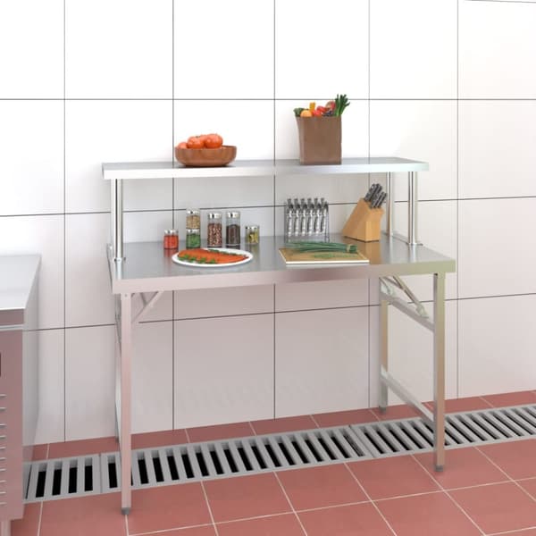 Arbetsbord med överhylla 120x60x115 cm rostfritt stål