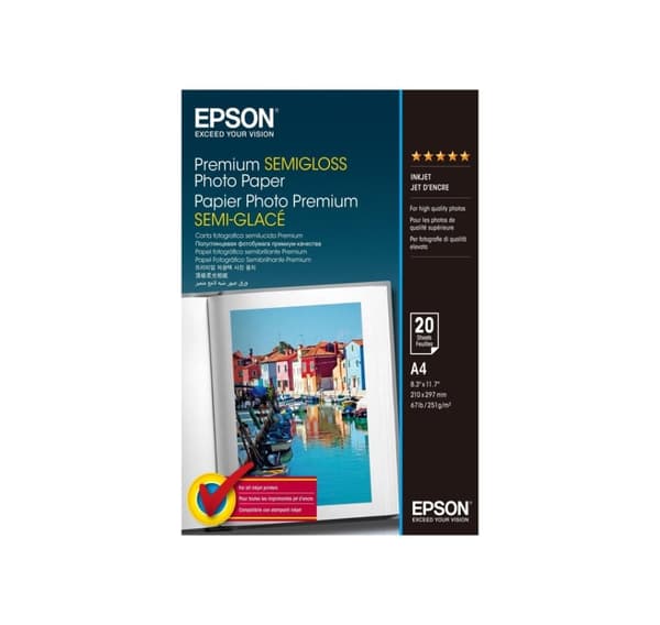 Epson, Premium Semigloss fotopapir, DIN A4, 251g/m², 20 ark