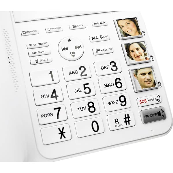 Geemarc CL595 Fast seniortelefon Telefonsvarare, Handsfree, Optisk samtalssignalering, kompatibel med hörapparater, ink