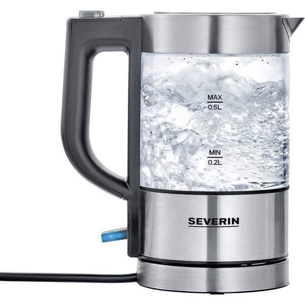 Severin 3472 Vattenkokare sladdlös, Överhettningsskydd Rostfritt stål (borstat), Svart Kapacitet: 0.5 l