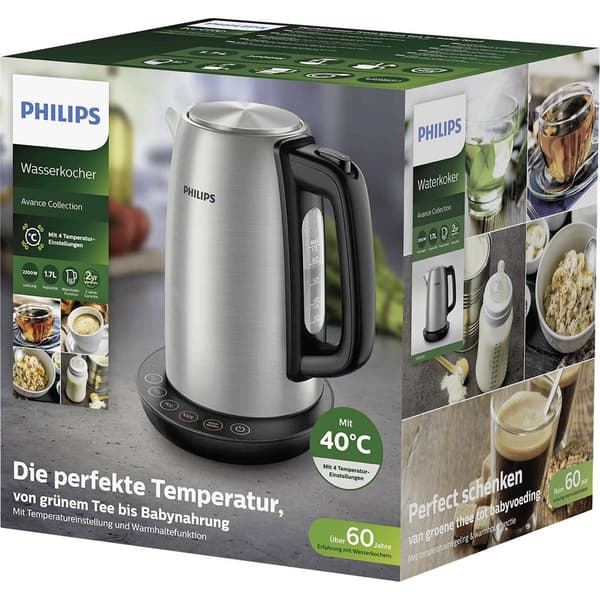 Philips Home HD9359/90 Avance Vattenkokare Rostfritt stål, Svart Kapacitet: 1.7 l