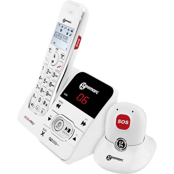 Geemarc AMPLIDECT 295 SOS-Pro Trådlös seniortelefon Telefonsvarare, inkl. nödsändare Belyst display Vit