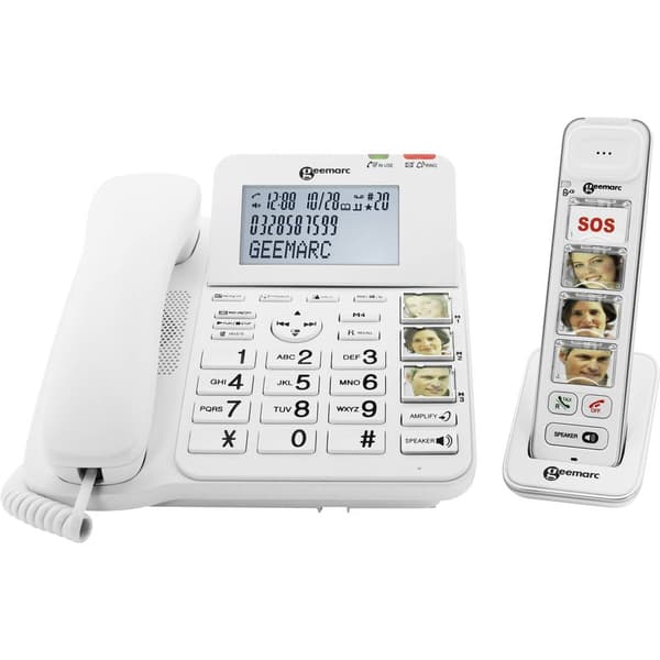 Geemarc AMPLIDECT COMBI-PHOTO 295 Fast seniortelefon Telefonsvarare, Kamera knapp Belyst display Vit