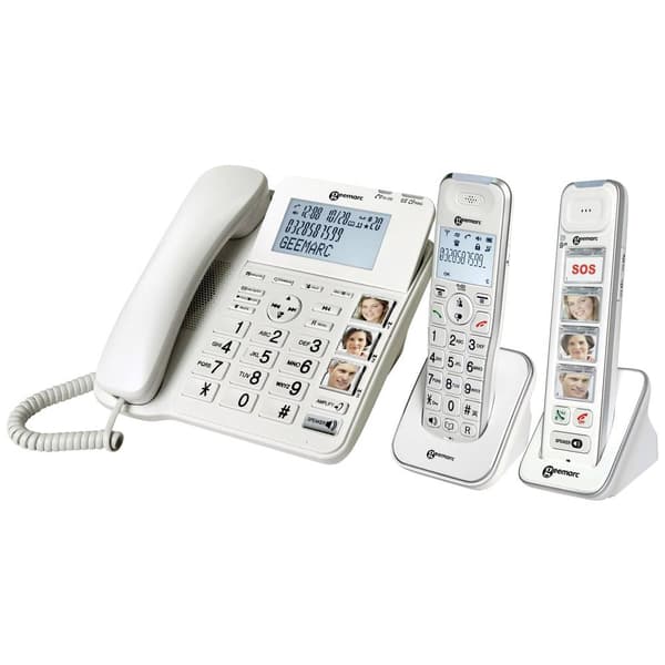 Geemarc Pack SENIOR 295 Fast seniortelefon Telefonsvarare, Kamera knapp, inkl. sladdlös handenhet Belyst display Vit