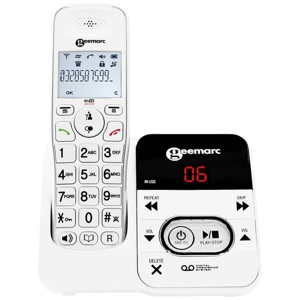 Geemarc AMPLIDECT 295 Trådlös seniortelefon Telefonsvarare Belyst display Vit