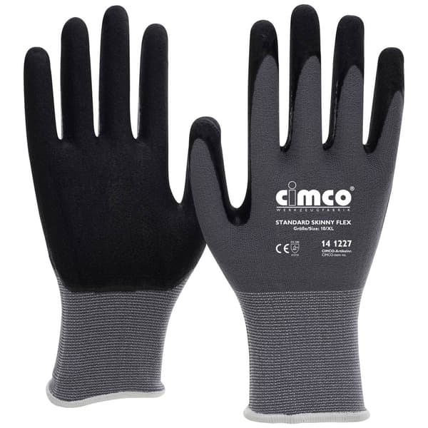 Cimco Standard Skinny Flex schwarz/grau 141225 Stickat tyg Arbetshandske Storlek (handskar): 8, M EN 388 1 par