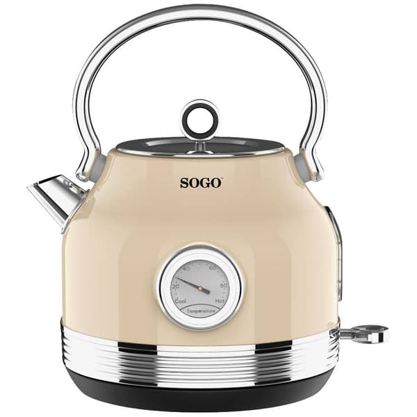 SOGO Human Technology Vattenkokare sladdlös, Överhettningsskydd, Cool-Touch-hölje Beige, Metallic Kapacitet: 1.8 l