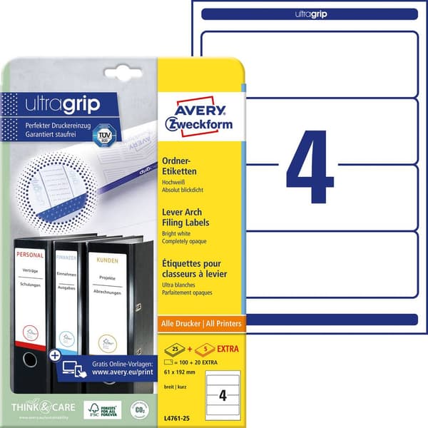 Avery-Zweckform Mappetiketter L4761-25 61 x 192 mm Papper Vit Permanent 120 st