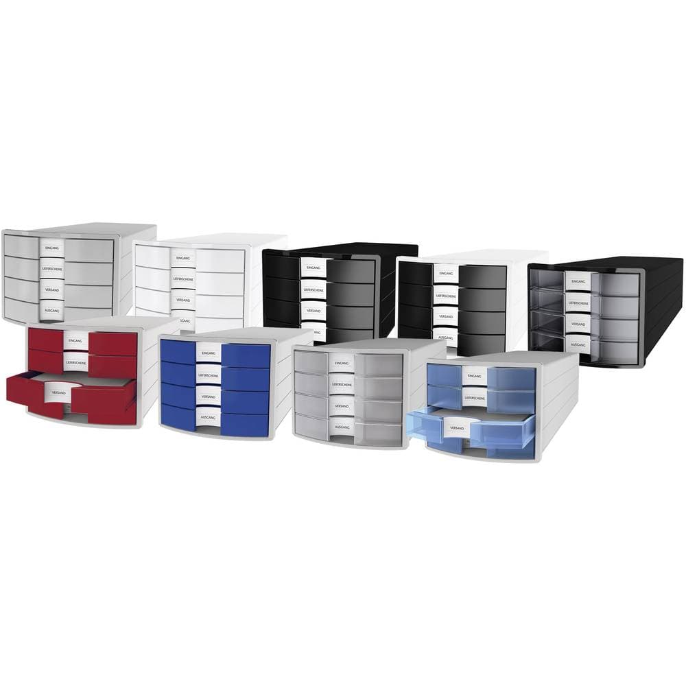 HAN Byrålådebox Schubfächer DIN A4 DIN C4 Polystyrol 1012-11 Ljusgrå DIN A4 , DIN C4 Antal lådor: 4