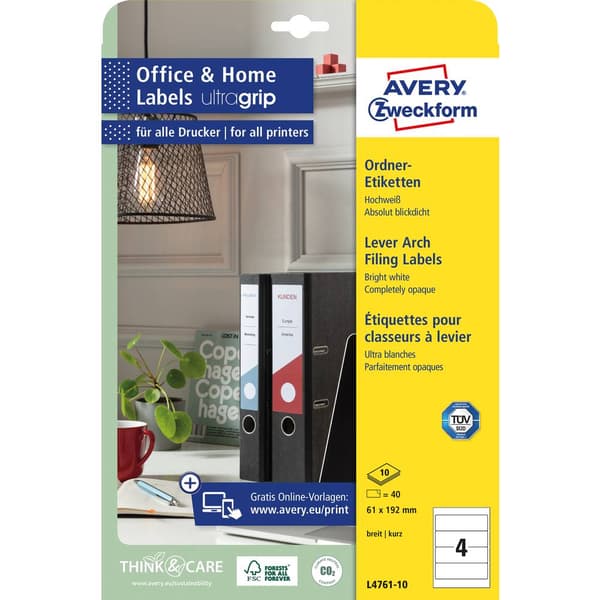 Avery-Zweckform Mappetiketter L4761-10 61 x 192 mm Papper Vit Permanent 40 st