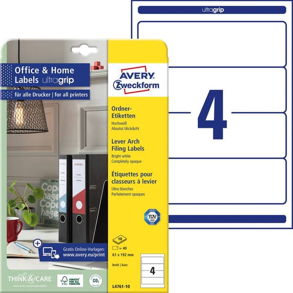 Avery-Zweckform Mappetiketter L4761-10 61 x 192 mm Papper Vit Permanent 40 st