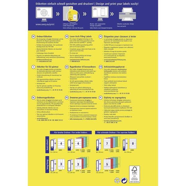 Avery-Zweckform Mappetiketter L4760-10 38 x 192 mm Papper Vit Permanent 70 st