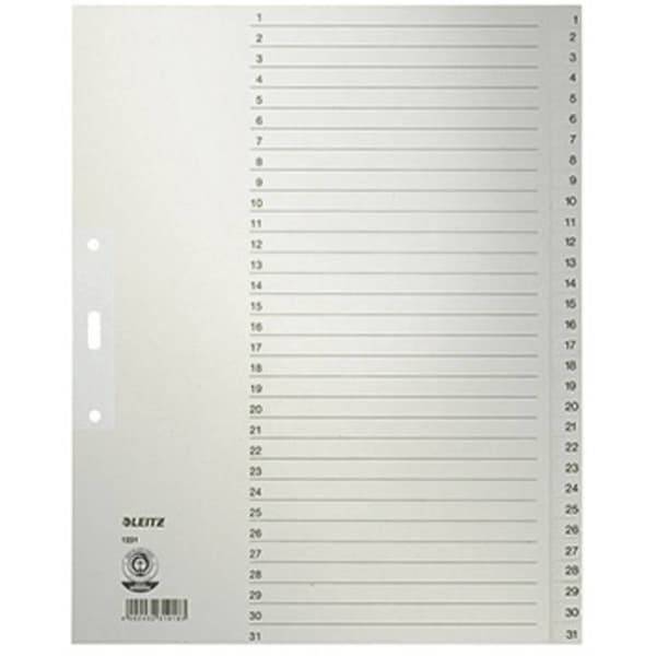 Leitz nummerregister DIN A4, extra brett 100 g/m² 1-31 manilapapper, återvunnet grått