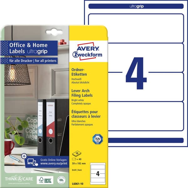Avery-Zweckform Mappetiketter L6061-10 59 x 192 mm Papper Vit Permanent 40 st