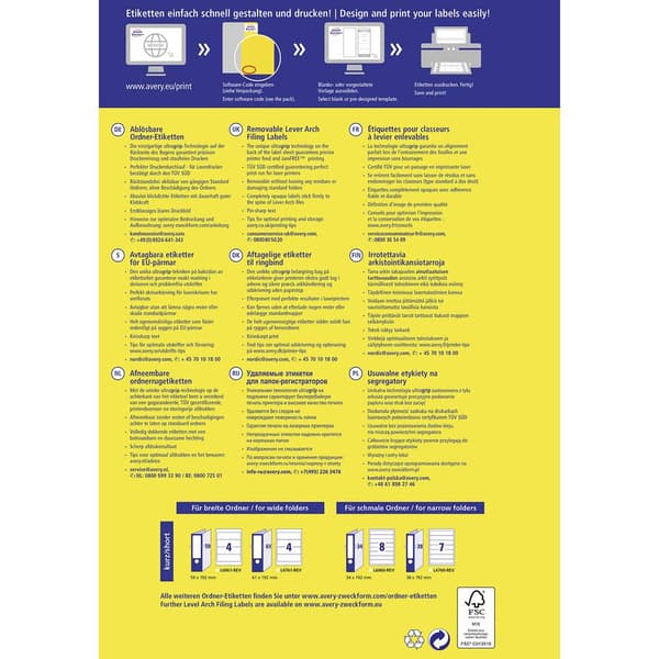 Avery-Zweckform Mappetiketter L4760REV-10 38 x 192 mm Papper Vit Repositionerbart 70 st