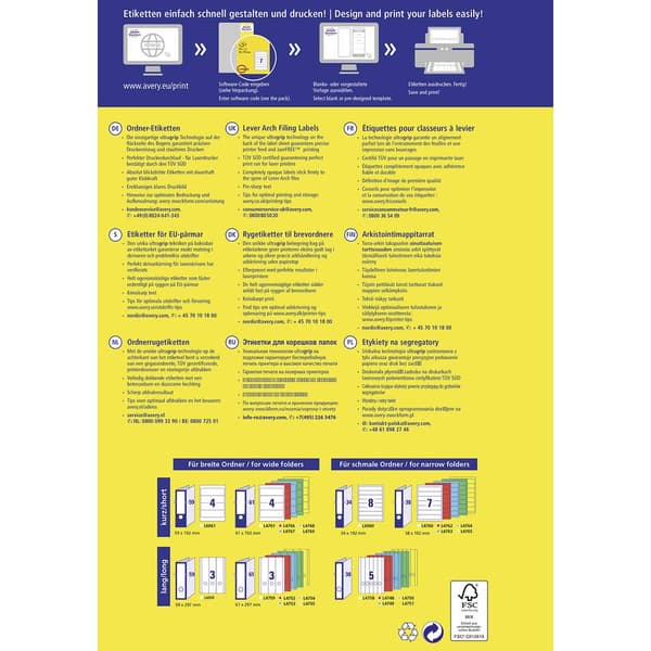 Avery-Zweckform Mappetiketter L4758-10 38 x 297 mm Papper Vit Permanent 50 st