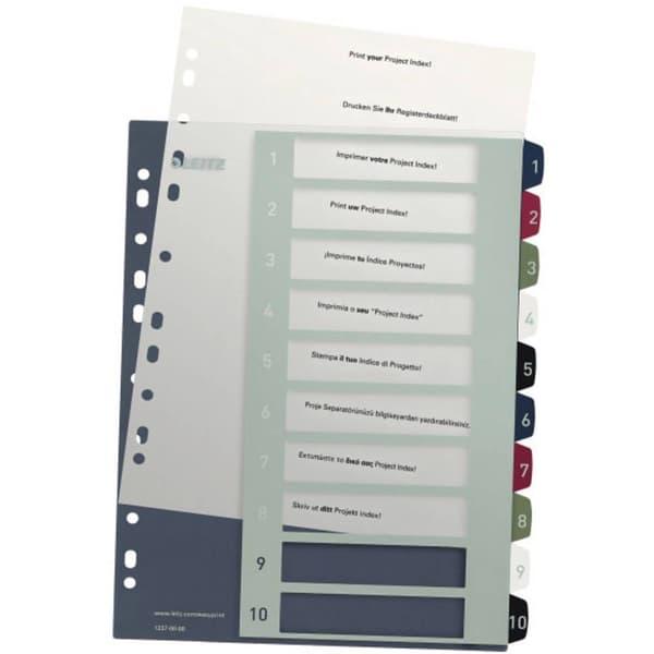 Leitz 1237 Style Register DIN A4 1-10 Polypropylen Flerfärgad 10 registerblad extra bred, PC-beskrivbar 1237-00-00