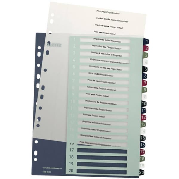 Leitz 1239 Style Register DIN A4 1-20 Polypropylen Flerfärgad 20 registerblad extra bred, PC-beskrivbar 1239-00-00