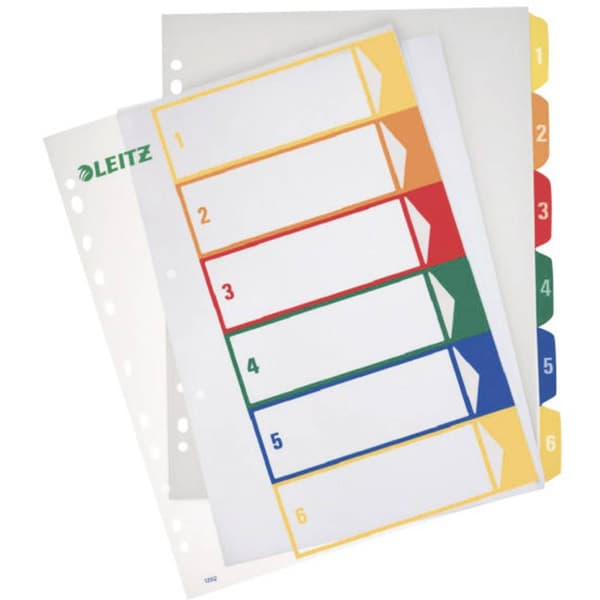 Leitz 12920000 Register DIN A4 , Överskottsbredd 1-6 Polypropylen Flerfärgad 6 registerblad PC-beskrivbar 12920000
