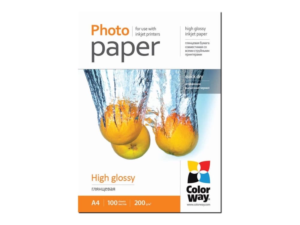 ColorWay - Blank - högglansigt vit - A4 (210 x 297 mm) - 200 g/m² - 100 ark fotopapper