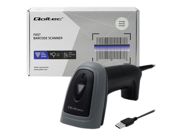 Qoltec 50863, Kannettava viivakoodinlukija, 1D/2D, LED, 0 - 45°, 0 - 45°, 300 sek/sivu