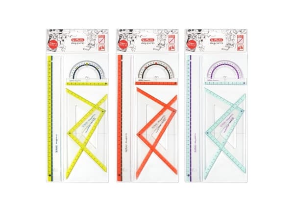 Herlitz 11368222, Protraktor, linjal, triangel, 4 st, flerfärgad, 30 cm, 10 cm, Blister