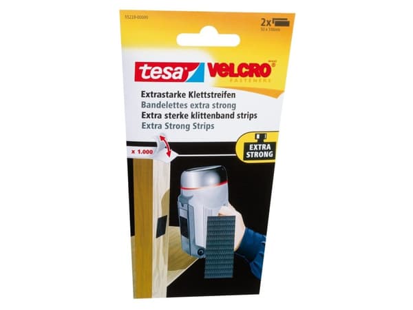 Burretape tesa Velcro sort ekstra stærk strips 50x100mm - (2 ruller pr. pakke)