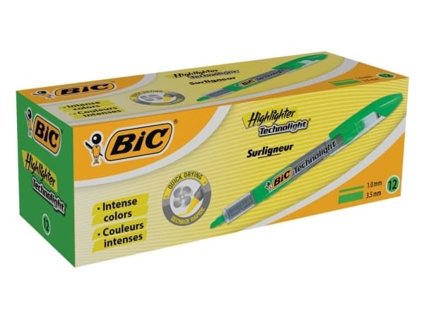 BIC 802306, 12 styck, Grön, Mejselspets, Grön, Transparent, Transparent, Rund