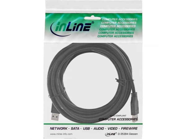 InLine 5.0m USB 3.0, 5 m, USB A, USB A, USB 3.2 Gen 1 (3.1 Gen 1), hane/kvinna, svart