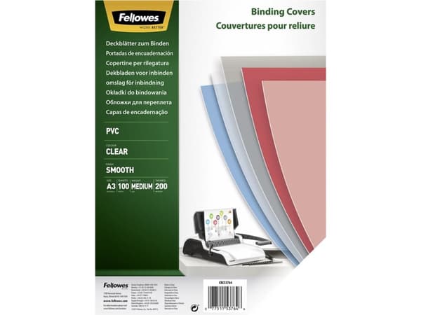 Fellowes Superclear PVC - A3 (297 x 420 mm) - 200 mikroner - blank - 100 stk PVC-permomslag - for Fellowes Galaxy 500, Galaxy Wire, Pulsar+ 300, Quas