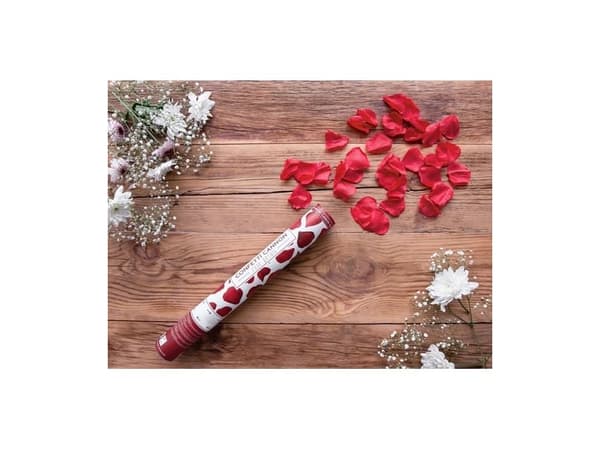 Konfettirør med røde rosenblade, 40 cm.