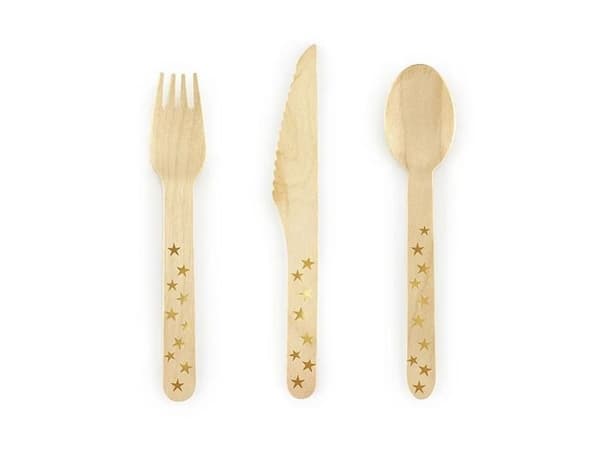 Party Deco Träbestick Stjärnor, guld, 16 cm, 18 st universal
