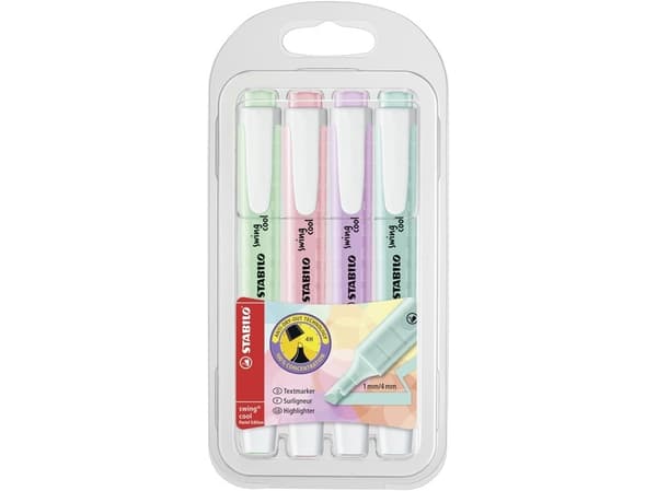 Stabilo Swing Cool Pastel highlighter sæt 4stk