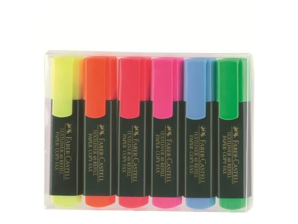 Faber-Castell TEXTLINER 48, 6 kpl, Oranssi, Vaaleanpunainen, Sininen, Vihreä, Punainen, Keltainen, Monivärinen, Musta, Muovi, Polypropeeni (PP), Vesi