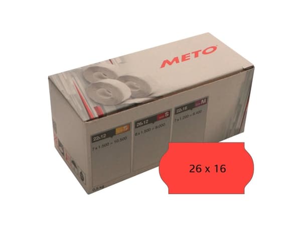 Meto prisetiket permanent 26x16 mm rød 1200 stk./pr./rulle - (karton á 6 ruller)