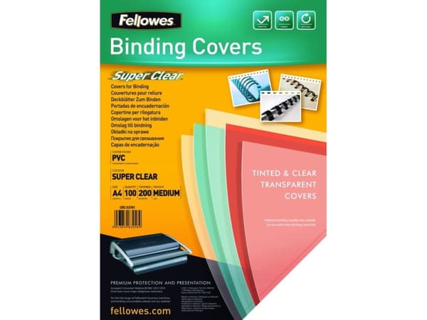 Fellowes - A4 (210 x 297 mm) - 200 micron - selkeä - 100 stk. PVC-sidontalehti - Fellowes Galaxy 500, Galaxy Wire, Pulsar+ 300, Quasar+ 500, Star 150