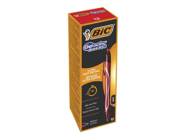 BIC Gel-ocity QuickDry - Rollerball-penna - röd - gelbläck - 0.7 mm - medel - indragbar (paket om 12)