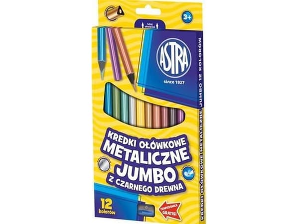Astra Jumbo metallic blyanter laget av sortert tre, 12 farger