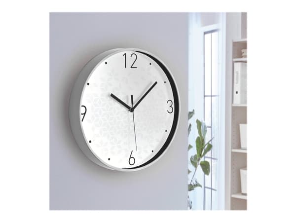 Leitz WOW - Kello - kvartsikello - seinään kiinnitettävä - 29 cm - valkoinen geometrisella kuviolla varustettuna