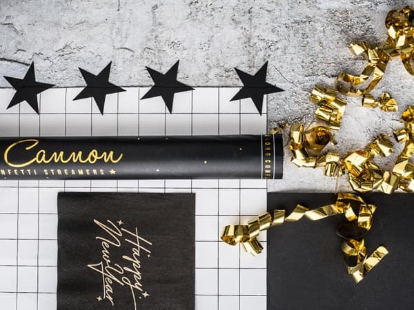 PartyDeco Confetti cannon with streamers, gold, 60cm, Confetti cannon, Gold, Metallic, 1 colours, Stripe, 600 mm, 1 pc(s)