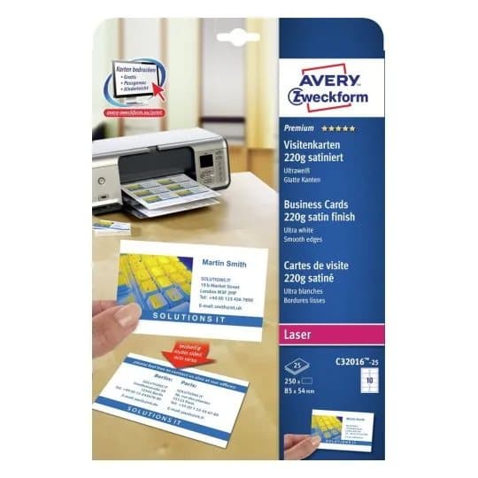Avery Quick&Clean - Hvit - 220 g/m² - 25 stk 250) visittkort